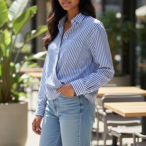 Blue and White Striped Button-Up Shirt